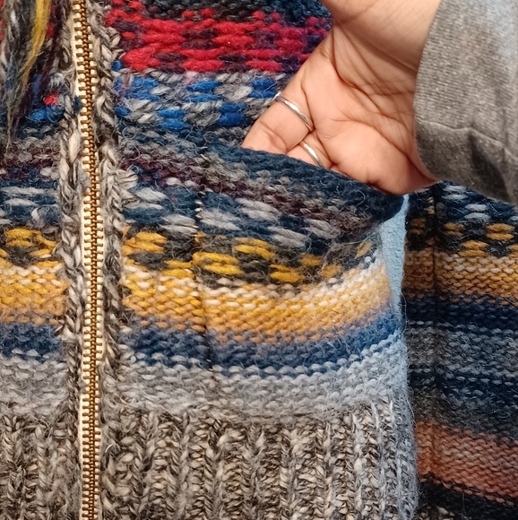 Wilfred Free Whimsical Wool Alpaca Blend Full Zip Striped Knit Sweater Cardigan - Picture 12 of 12